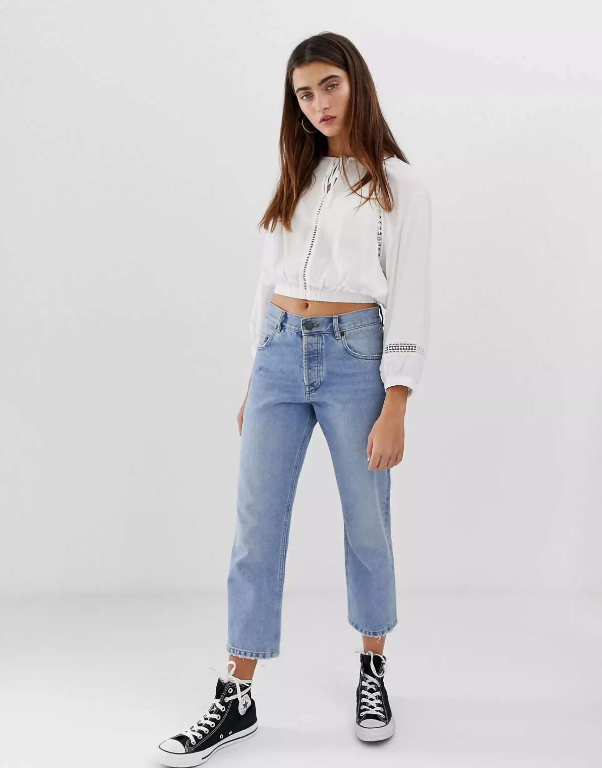 Pull&Bear crochet detail crop top in cream