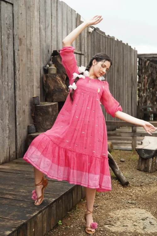 Cherry Pink Yarn Dyed Dobby Dress