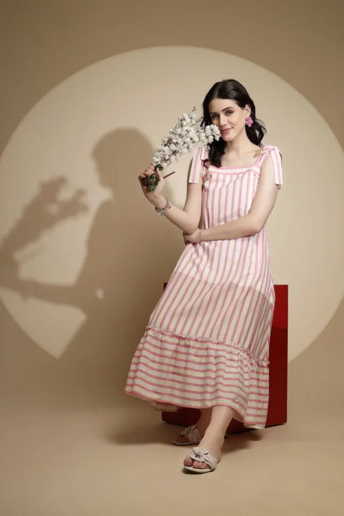 Dreamy Romance Pink Striped Midi Dress