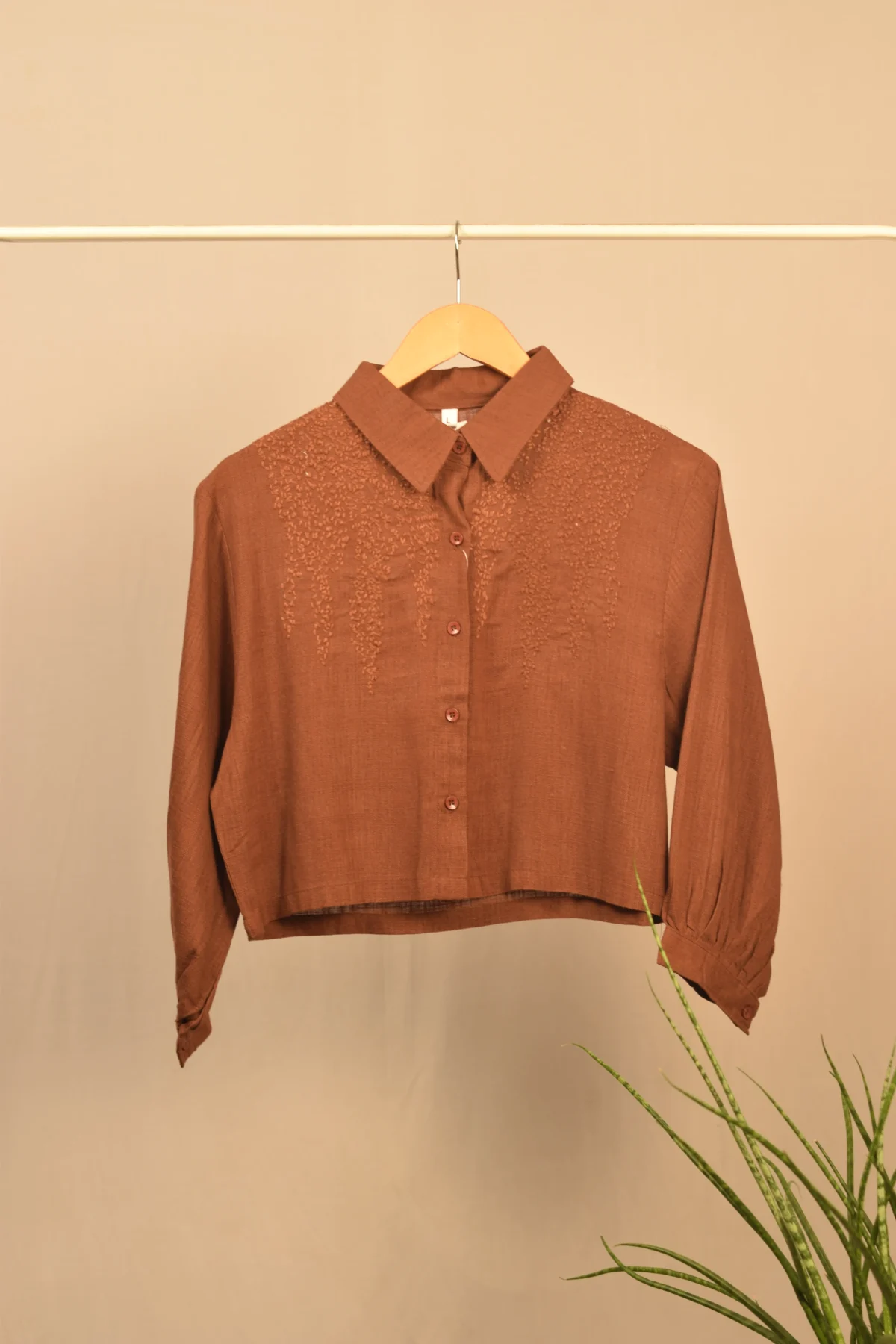 Brown Embroidered Shirt Women