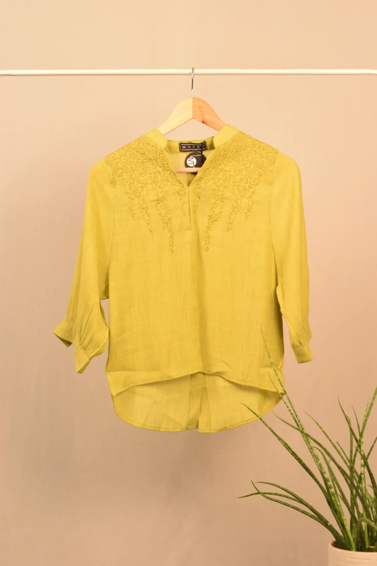 Yellow Green Embroidered Shirt Women