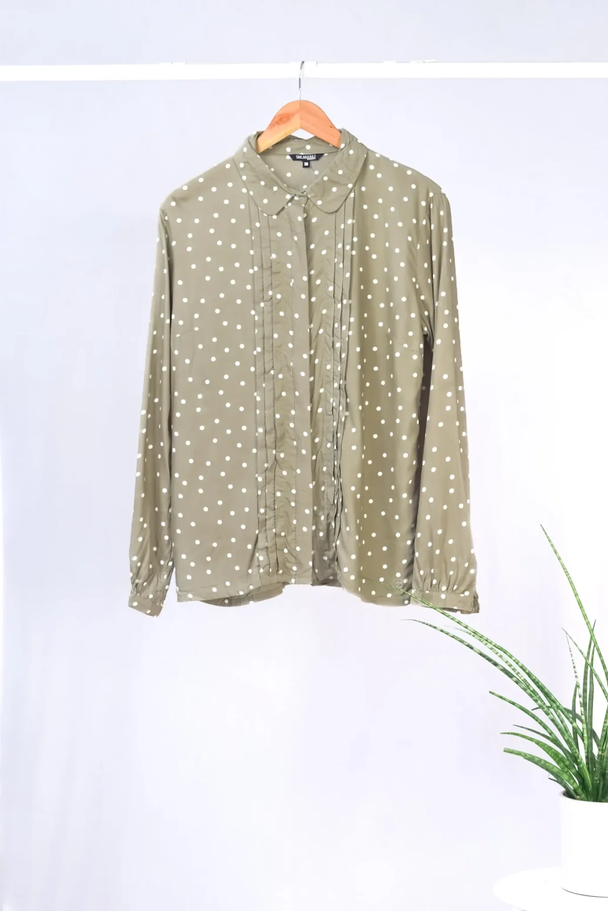 Polka Dot Loose Shirt Dress – Beige