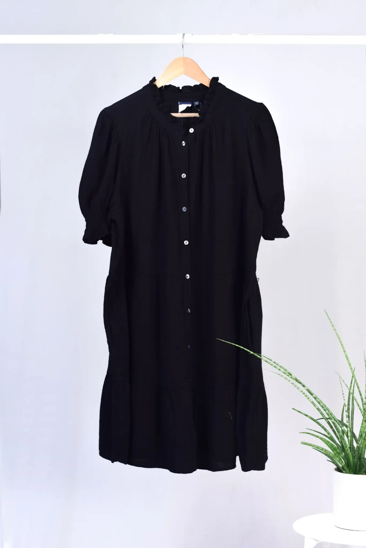 Solid Tiered Black Dress