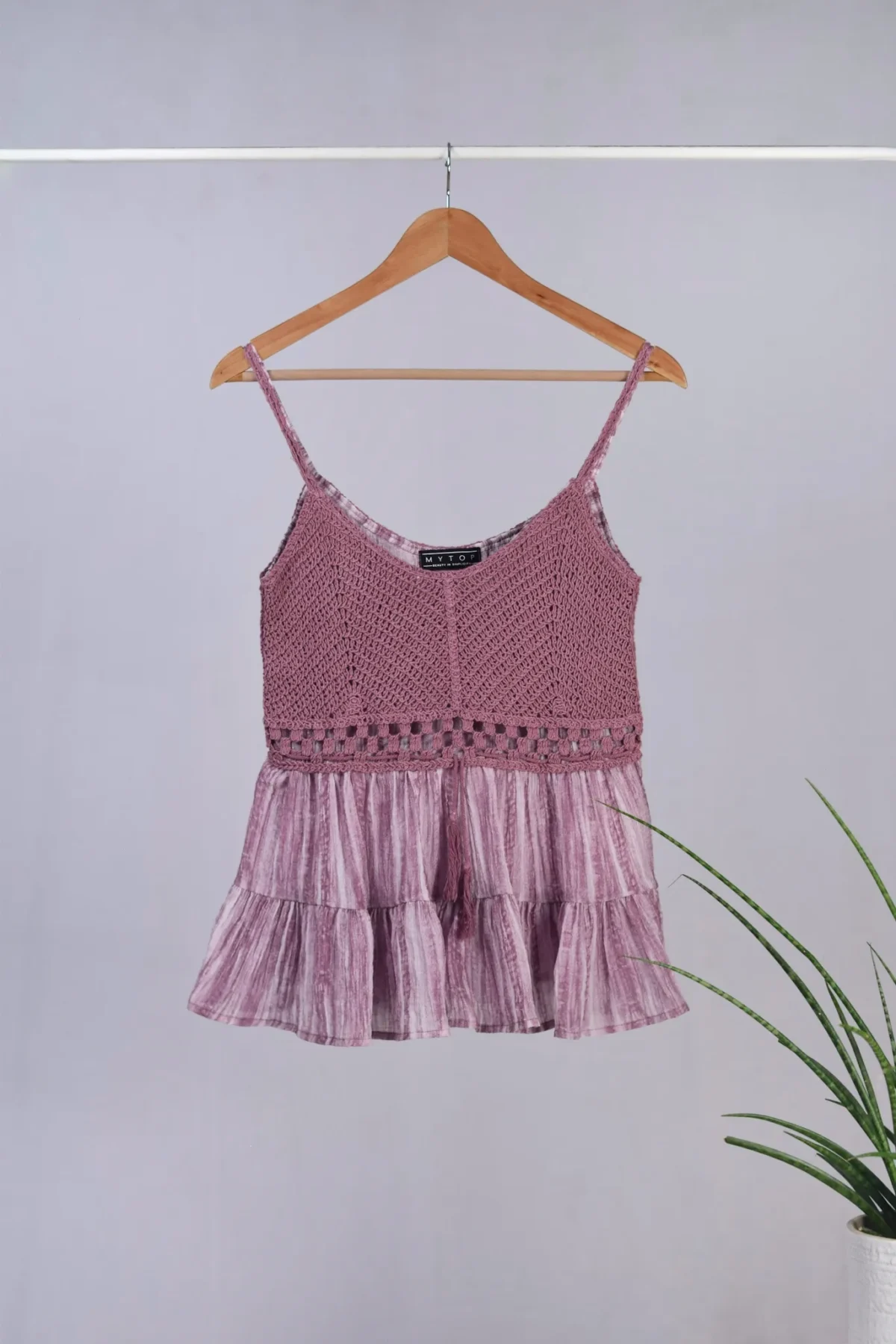 Pink Knit Strappy Tiered Top