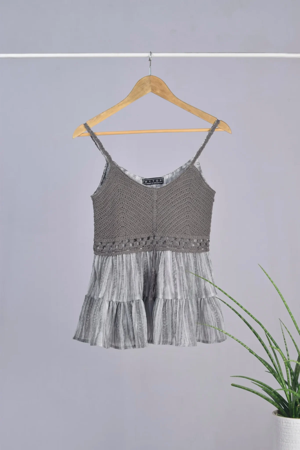 Gray Knit Strappy Tiered Top