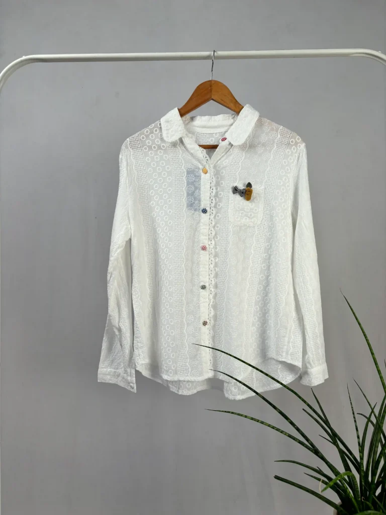 WHITE INITIAL HAND EMBROIDERED SHIRT main image 1