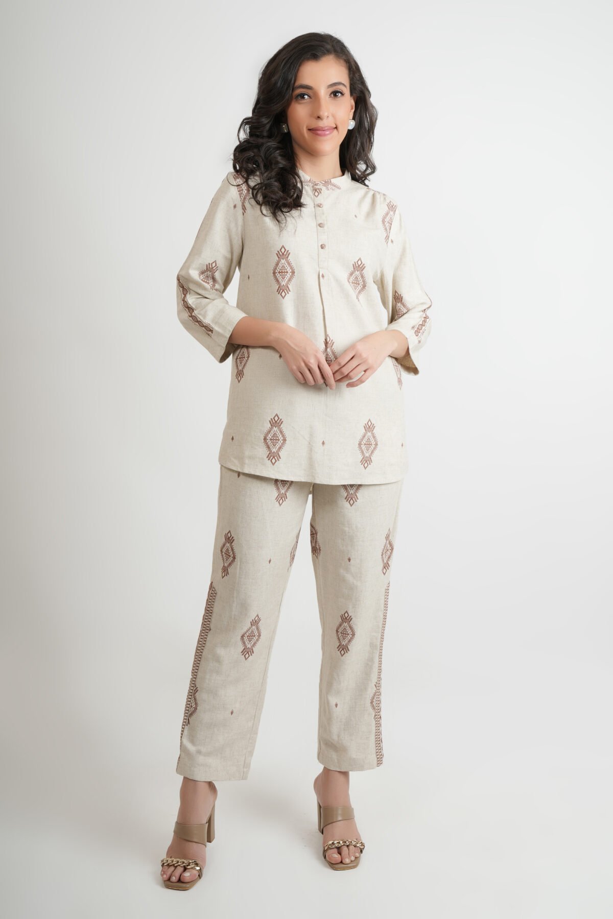 Beige Woven Khadi Co-ord Set in!