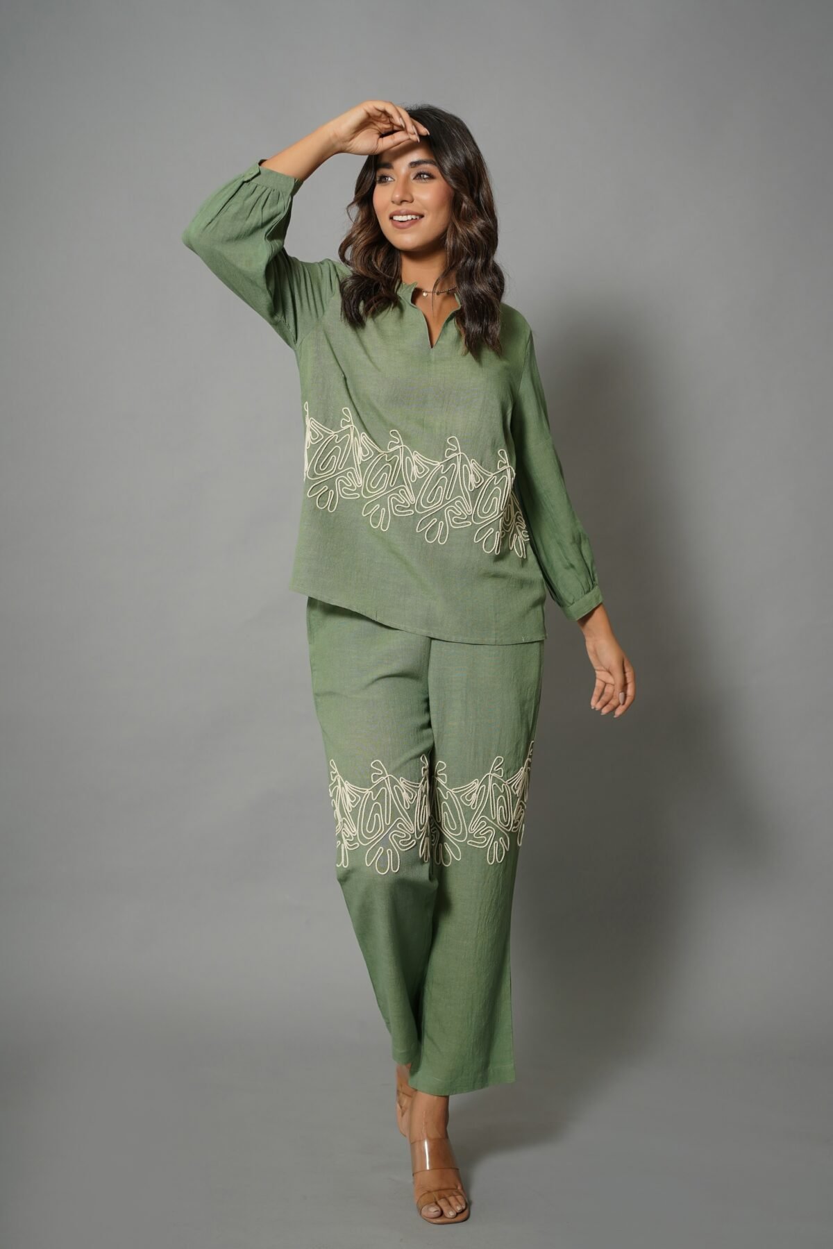 Green Embroidery Work Co-Ord Set!