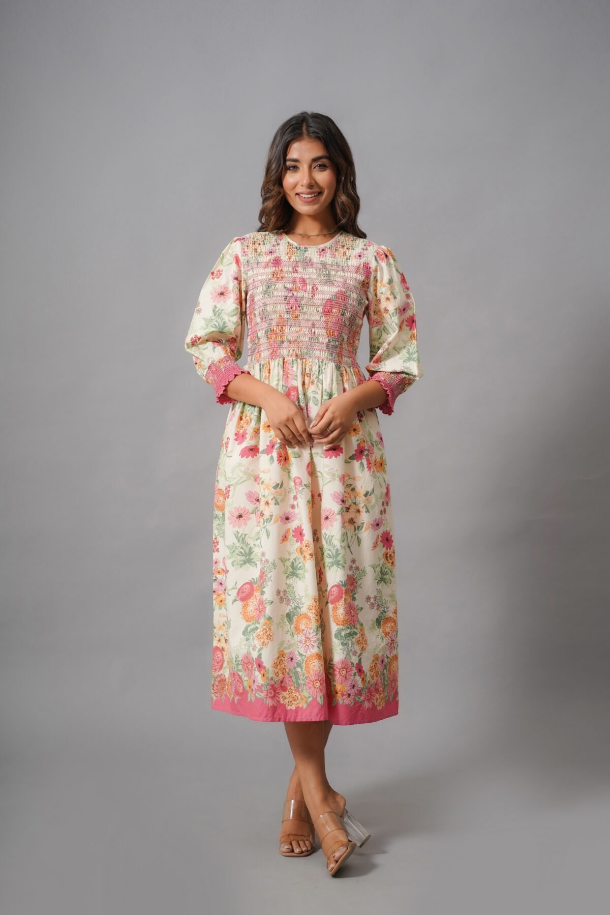 Floral Printed Cotton Fit And Flare Dresses