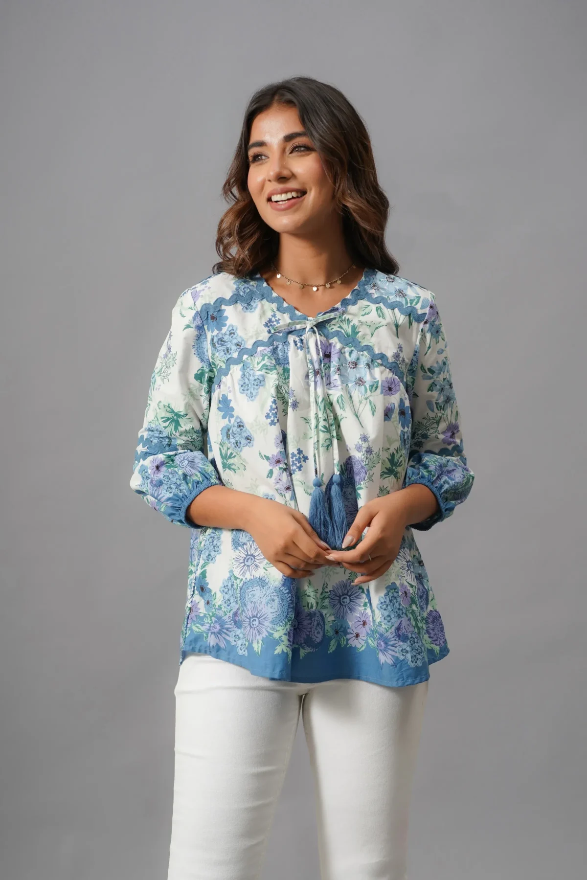 White and Blue Rayon Top!